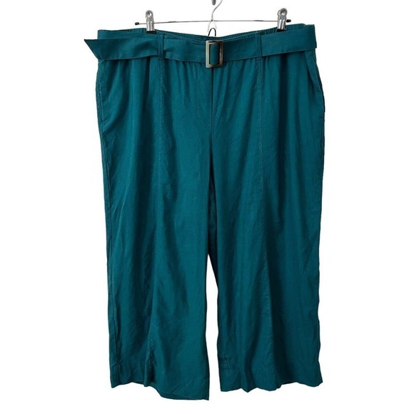 J. Jill Size XL Petite Pants Linen Stretch Belted Cropped Teal Peacock Wide Leg - Picture 1 of 8